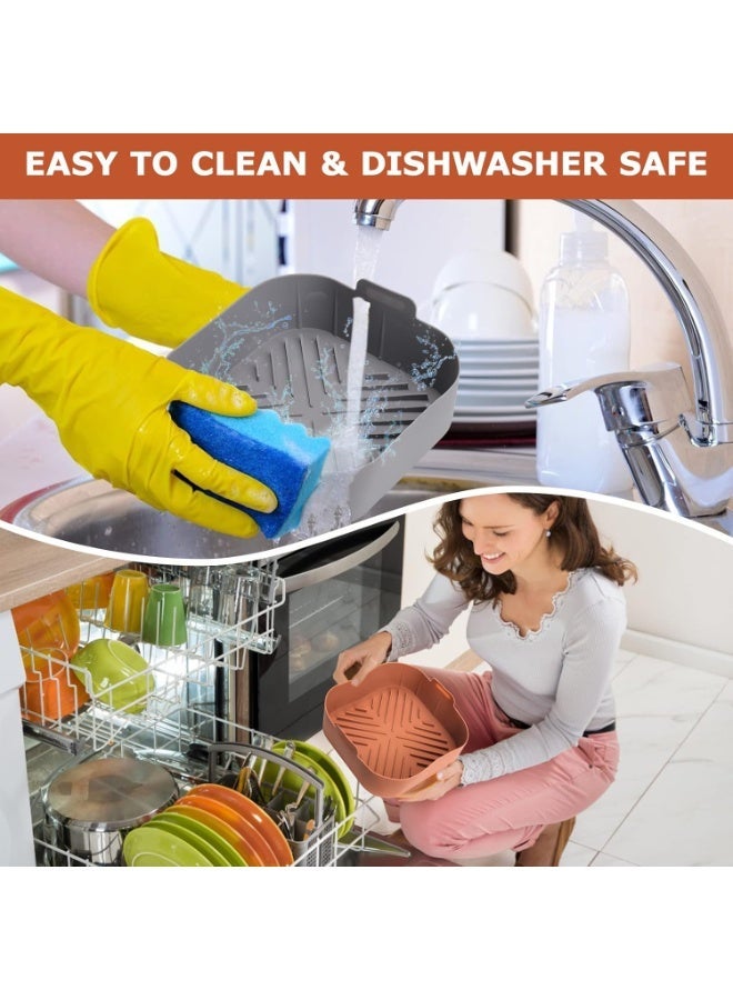 سلة مقلية الهواء السيليكون بطانات مربع - 2pcs قابلة لإعادة الاستخدام مقلية الهواء أواني السيليكون للأغذية الآمنة مقلية الهواء ملحقات الفرن (8.1 بوصة) - Image 2